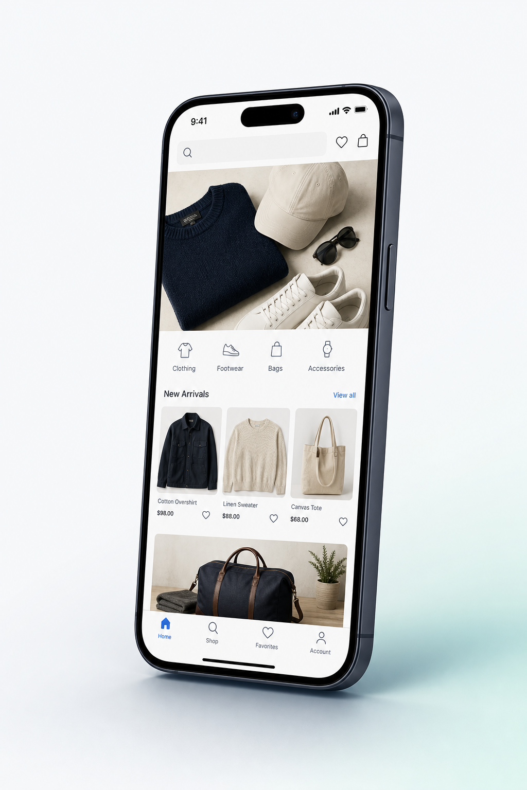 Ecommerce shopping app displayed on a smartphone